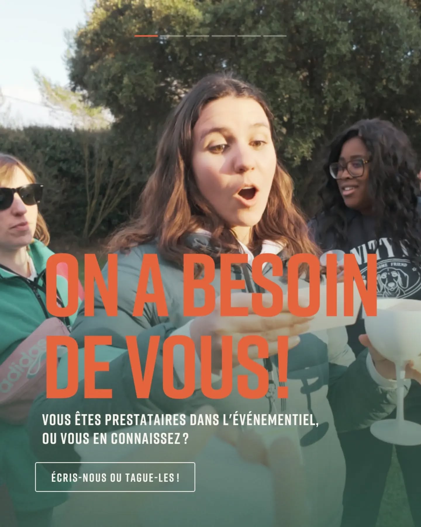 On recherche plein de partenaires et prestataires !

🍽️ traiteurs
👨‍🍳 restaurateurs
🏡 logements atypiques, capables d'accueillir de grands groupes
🎶 artistes musicaux
🎭 acteurs et comédiens
🎬 régisseurs événementiels
📦 intendants logistiques
🚲 loueurs de vélos ou de matériel de loisirs originaux

Contactez nous ou tagguez les