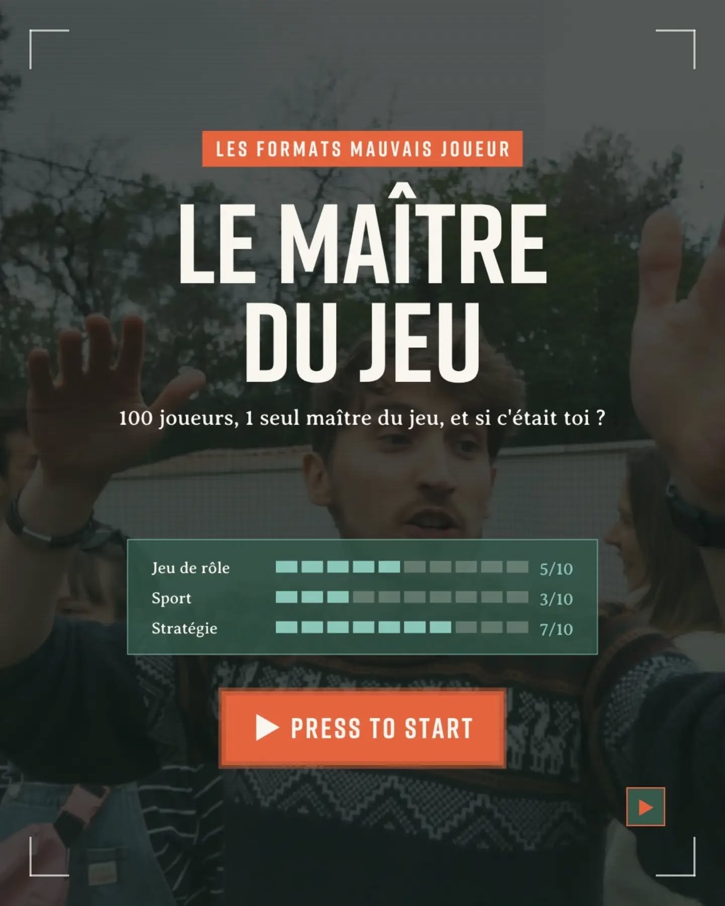 100 joueurs au départ. Un seul à l'arrivée. 👑

Bienvenue dans Le Maître du Jeu, notre format où c'est chacun pour soi… enfin, presque.

Épreuve après épreuve, les joueurs tombent : tir à l'arc, casse-têtes, blindtest, orientation. Mais pour aller au bout, impossible de gagner seul. Il faut s'allier, négocier, promettre… et parfois trahir (gentiment 😇).

À la fin, il n'en reste qu'un. Et crois-nous, tout le monde s'en souvient.

🎮 Solo · 10 à 100 joueurs · de la ½ journée à plusieurs jours
Entre potes ou entre collègues, on s'occupe de tout.

👇 Tague celui qui te trahirait sans hésiter pour gagner.
👉 Envie de le vivre ? Écris-nous en DM ou clique sur le lien en bio.

#MauvaisJoueur #séminaire #jeu #teambuilding #SquidGame