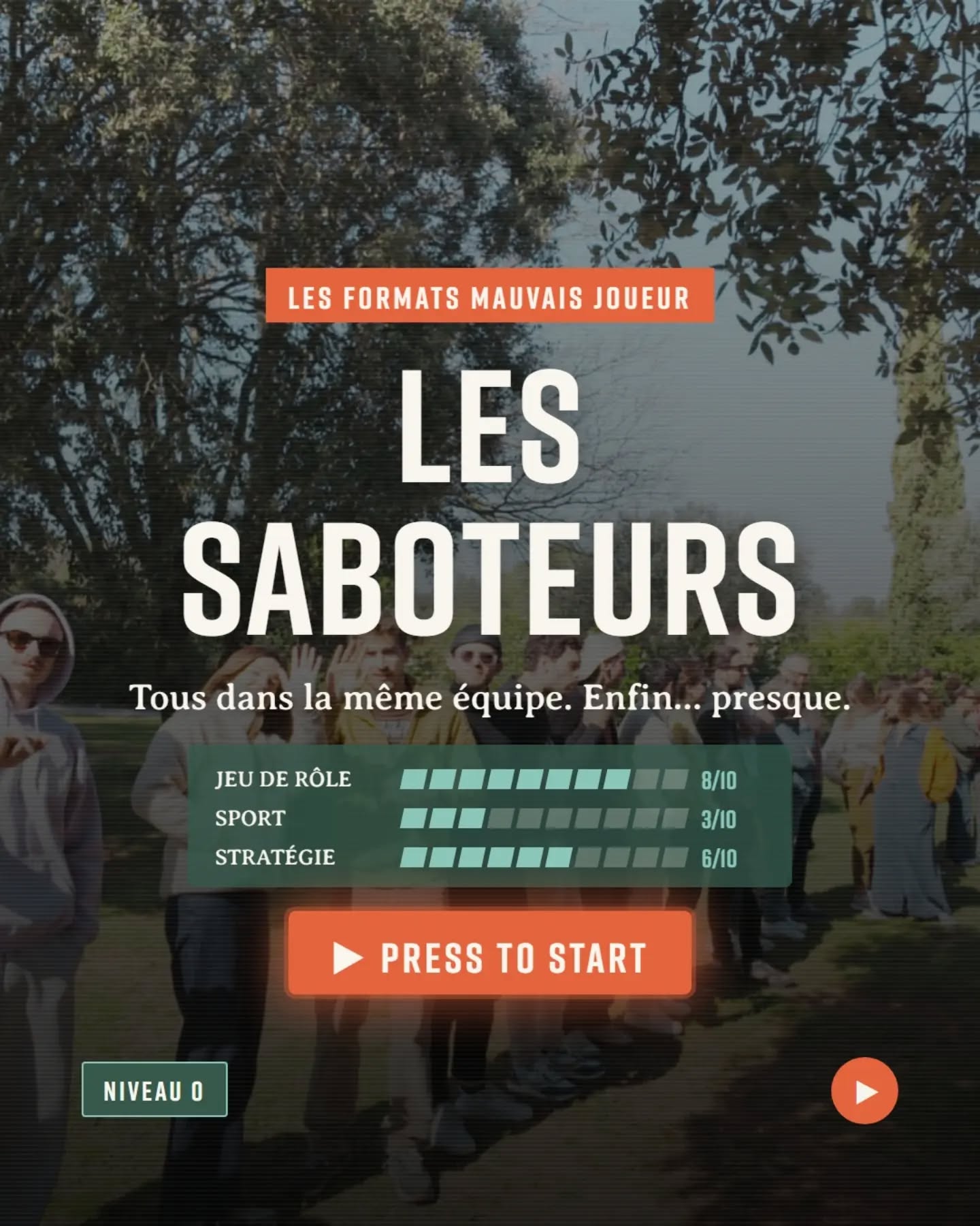Découvrez-en plus sur notre format inspiré du Loup Garou et des Traitres : Les SABOTEURS !

Au programme :
- Jeu collaboratif
- Épreuves à résoudre ensemble
- Des saboteurs qui vont tout faire pour foirer les épreuves et vous voler la victoire.

Si vous êtes fans de bluff, de role play et d'épreuve en équipe, vous êtes fait pour LES SABOTEURS.

Contactez nous pour qu'on organise votre partie sur mesure lors de votre prochain événement ou séminaire !

#loupgarou
#séminaire
#teambuilding
#mensonge
#chasseautrésor